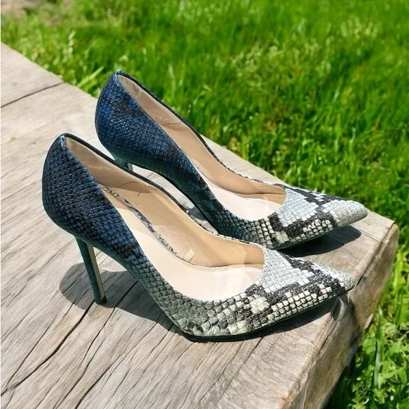 Zara Woman Animal Print Real Leather Blue Grey Pumps - Picture 3 of 7